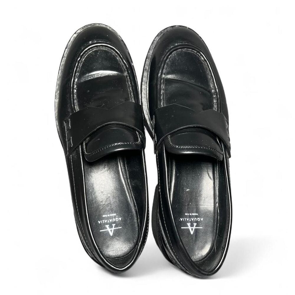 Aquatalia Women’s Black Leather Platform Heels Slip Ons Loafers Size 9 Preppy